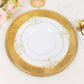 Metallic gold swirl pattern round acrylic charger plate with beaded rim.