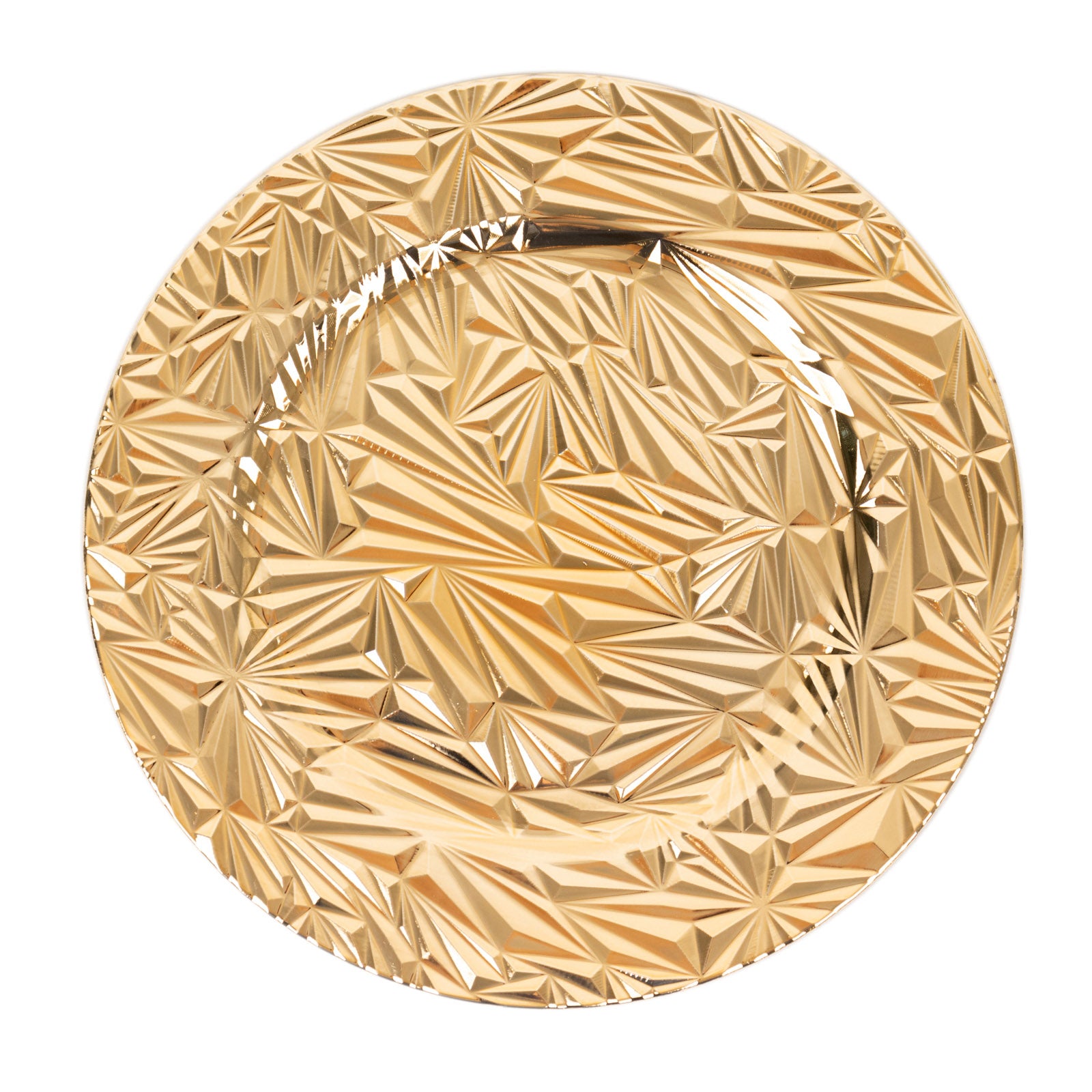 Metallic gold rock cut acrylic charger plate, 13" round decorative serving plate.