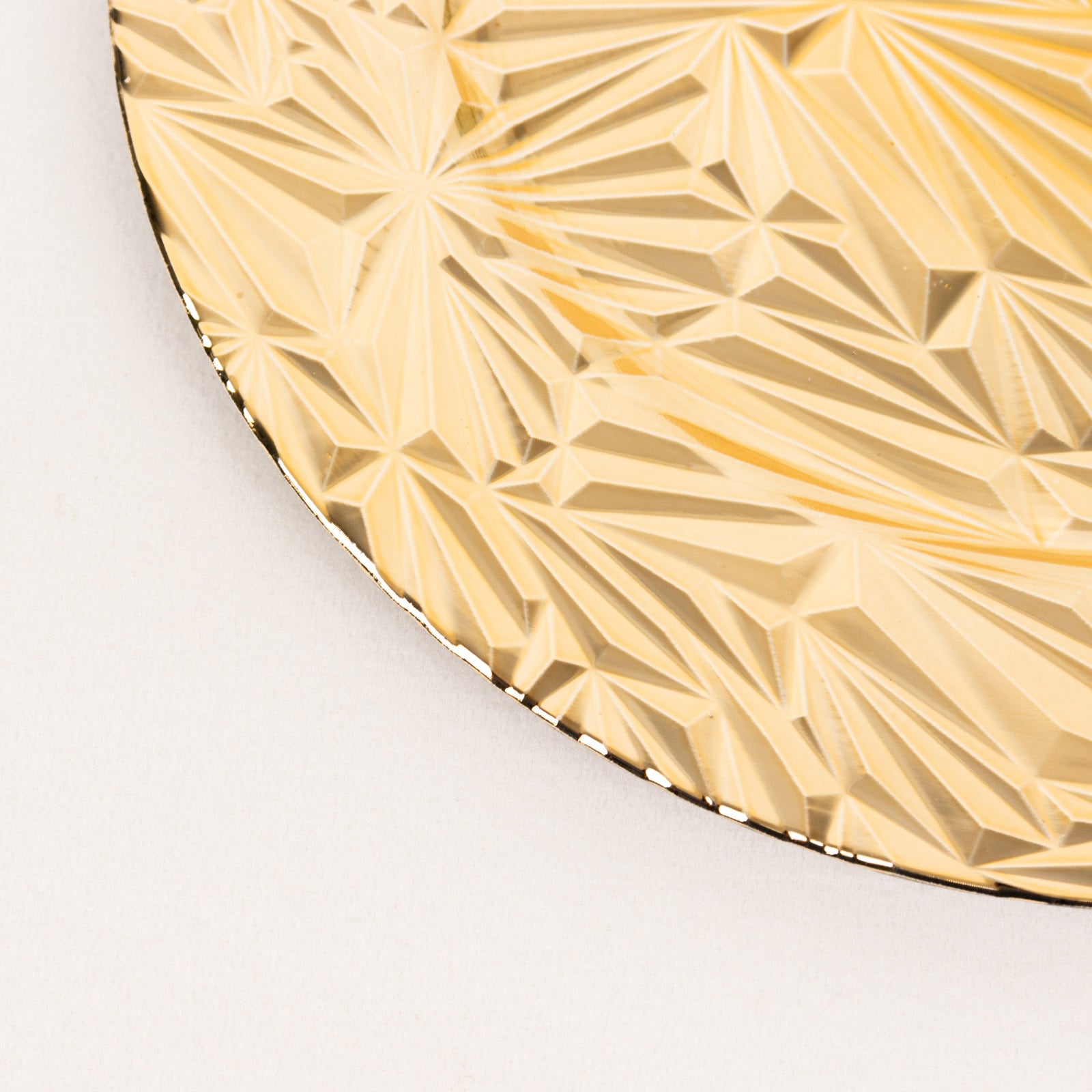 Metallic gold rock cut acrylic charger plate, 13" round decorative serving plate.