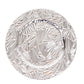 Metallic silver rock cut acrylic charger plate, 13" round decorative serving plate.