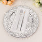 Metallic silver rock cut acrylic charger plate, 13" round, decorative serving plate.