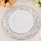 Metallic silver rock cut acrylic charger plate on a table setting.