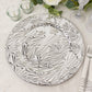 Metallic silver rock cut acrylic charger plate, 13" round decorative serving plate.
