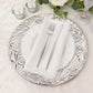 Metallic silver rock cut acrylic charger plate on a dining table setting.