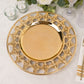 Gold metallic charger plate with hollow out rim, perfect for decorative dining.