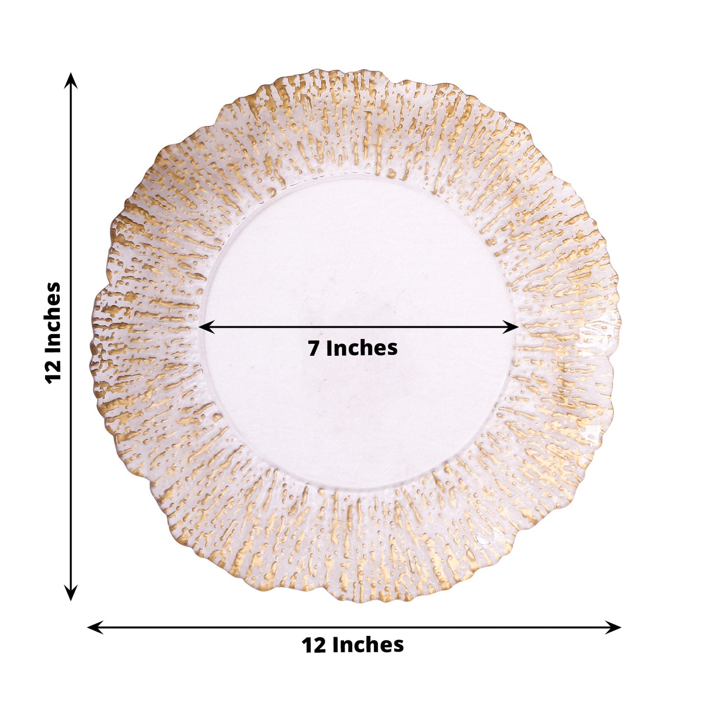 6 Pack Clear Disposable Charger Plates With Gold Reef Rim, 12" Round Scalloped Plastic Serving Plates