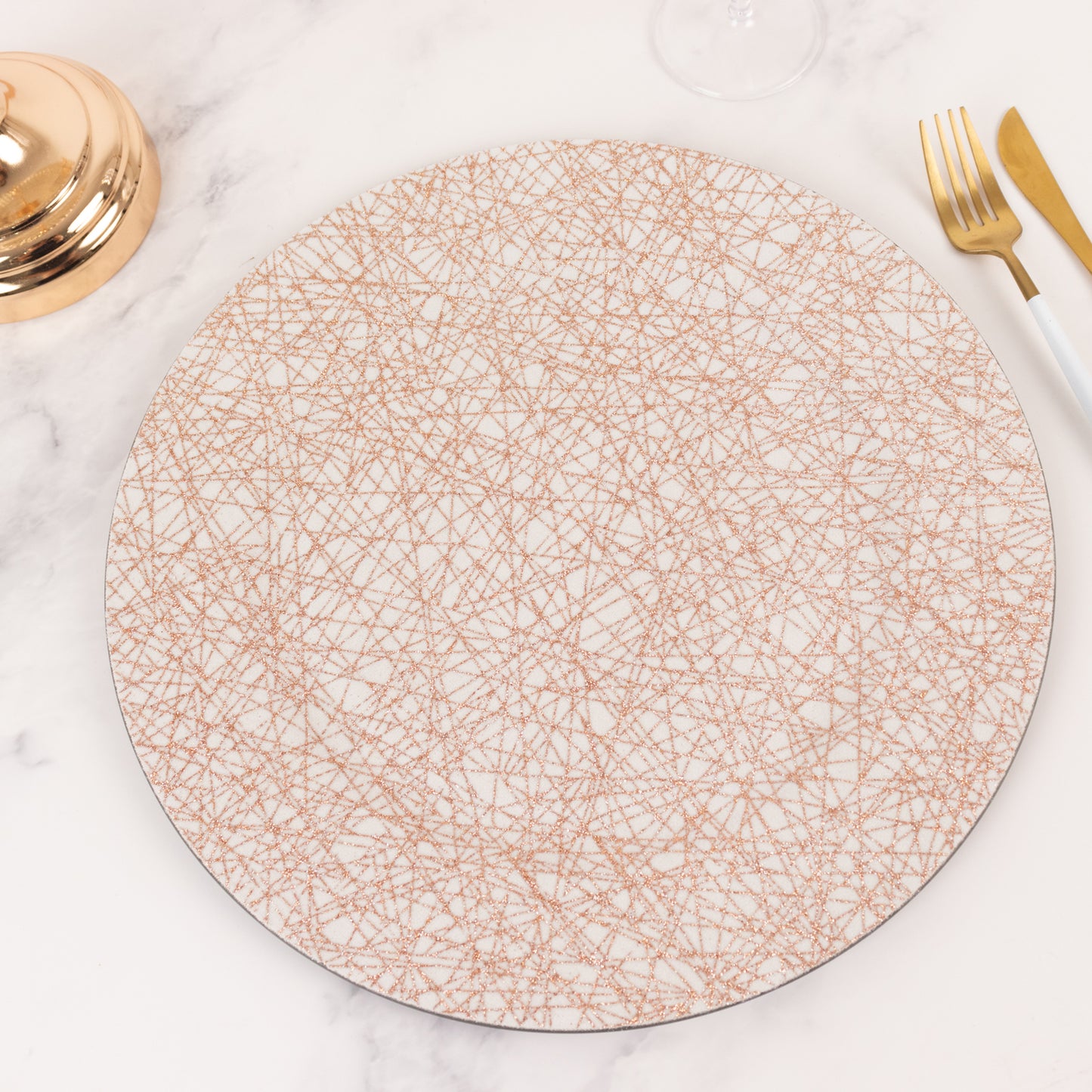 6 Pack Rose Gold Glitter Acrylic Charger Plates with Abstract Lines Pattern, 13" Round Dinner Charger Event Tabletop Decor