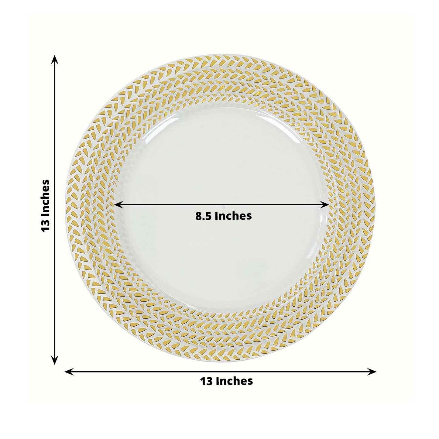 6 Pack Clear Acrylic Charger Plates With Wheat Pattern Gold Rim, 13" Round Dinner Chargers Event Tabletop Decor