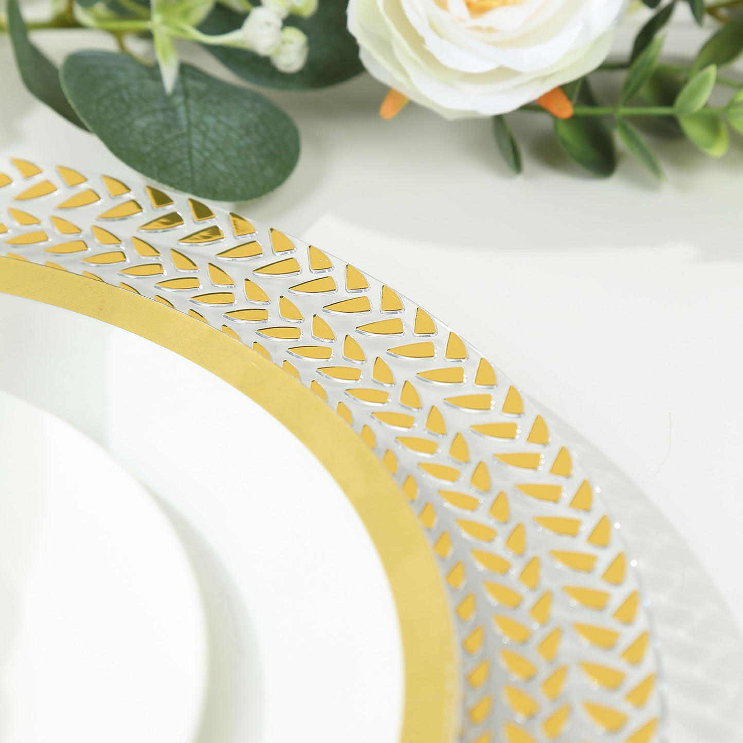 6 Pack Clear Acrylic Charger Plates With Wheat Pattern Gold Rim, 13" Round Dinner Chargers Event Tabletop Decor