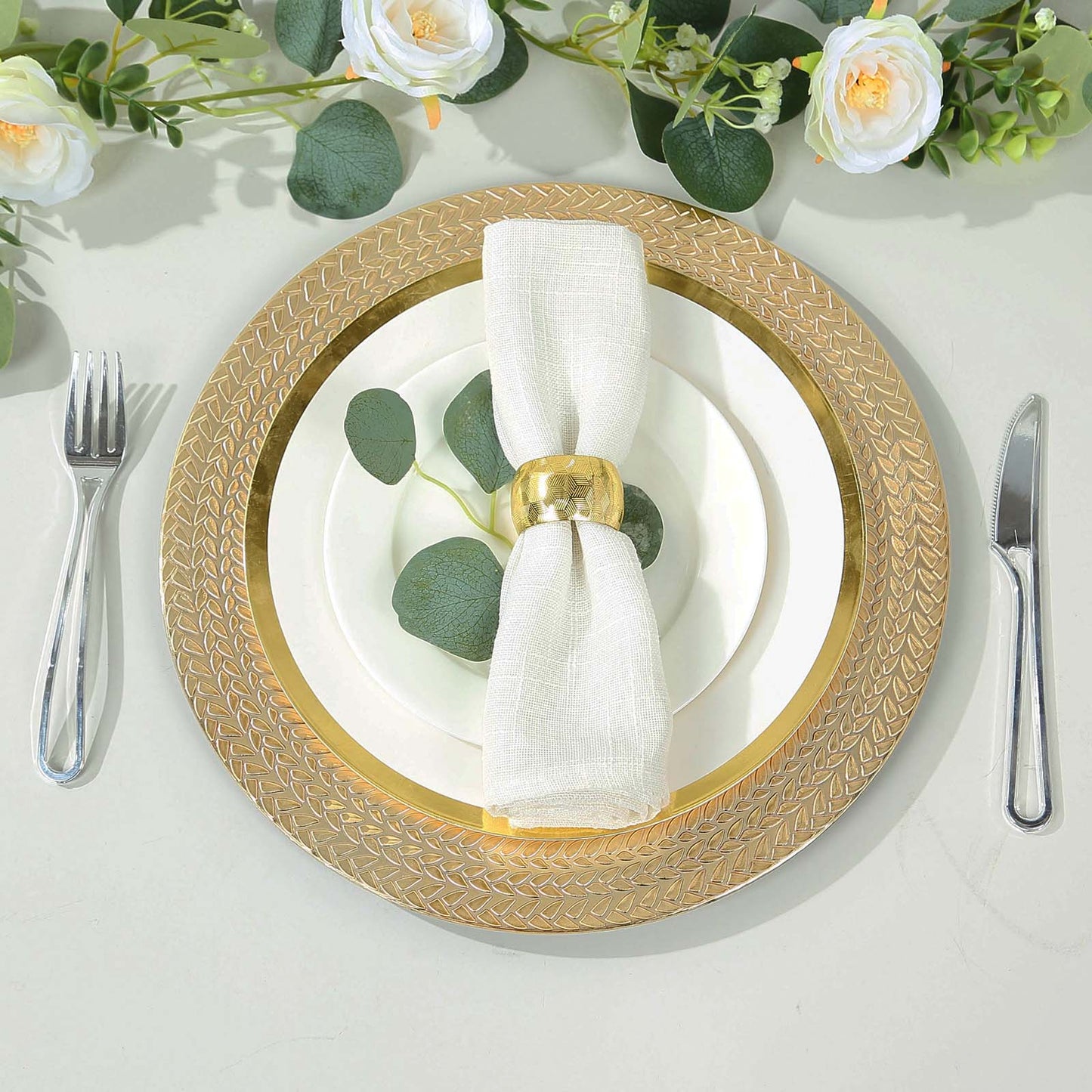 6 Pack Gold Acrylic Charger Plates With Wheat Pattern Rim, 13" Round Dinner Chargers Event Tabletop Decor