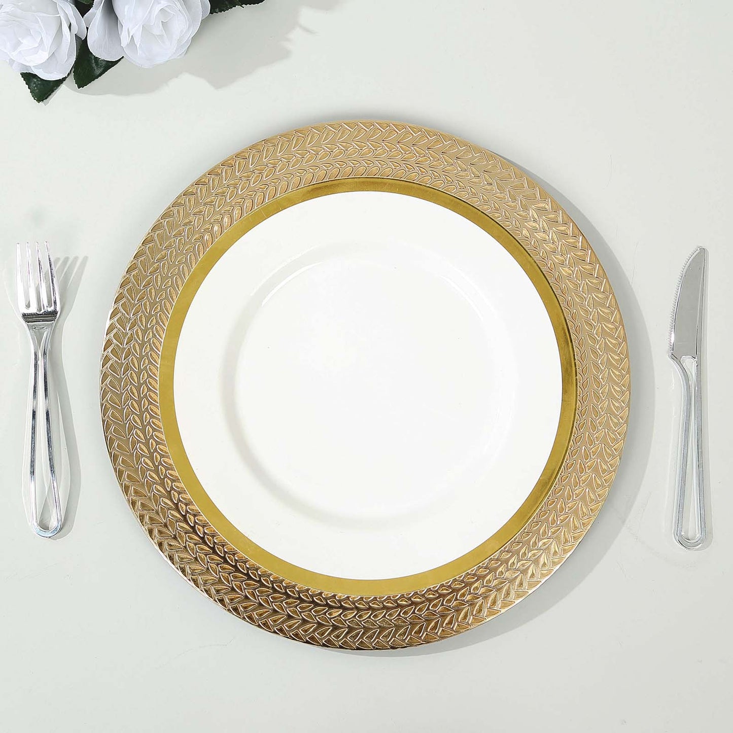 6 Pack Gold Acrylic Charger Plates With Wheat Pattern Rim, 13" Round Dinner Chargers Event Tabletop Decor