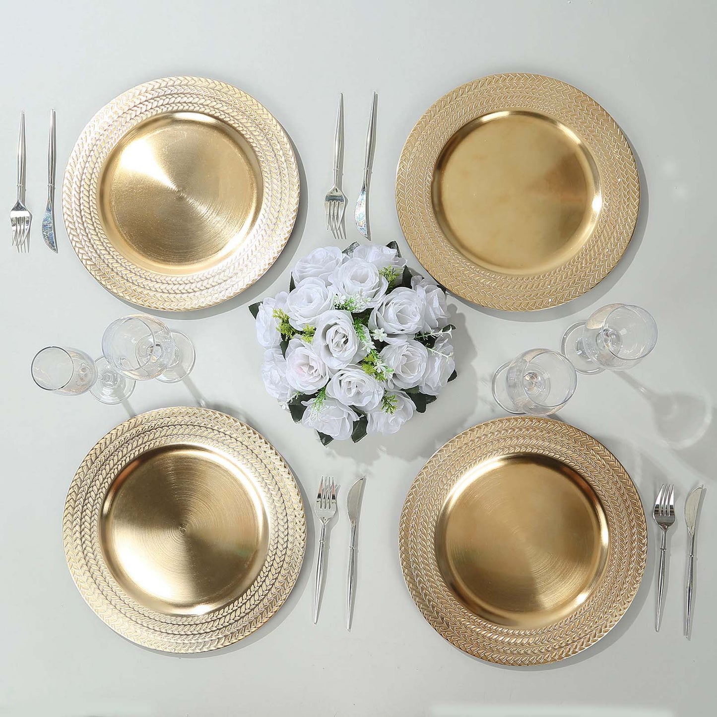 6 Pack Gold Acrylic Charger Plates With Wheat Pattern Rim, 13" Round Dinner Chargers Event Tabletop Decor