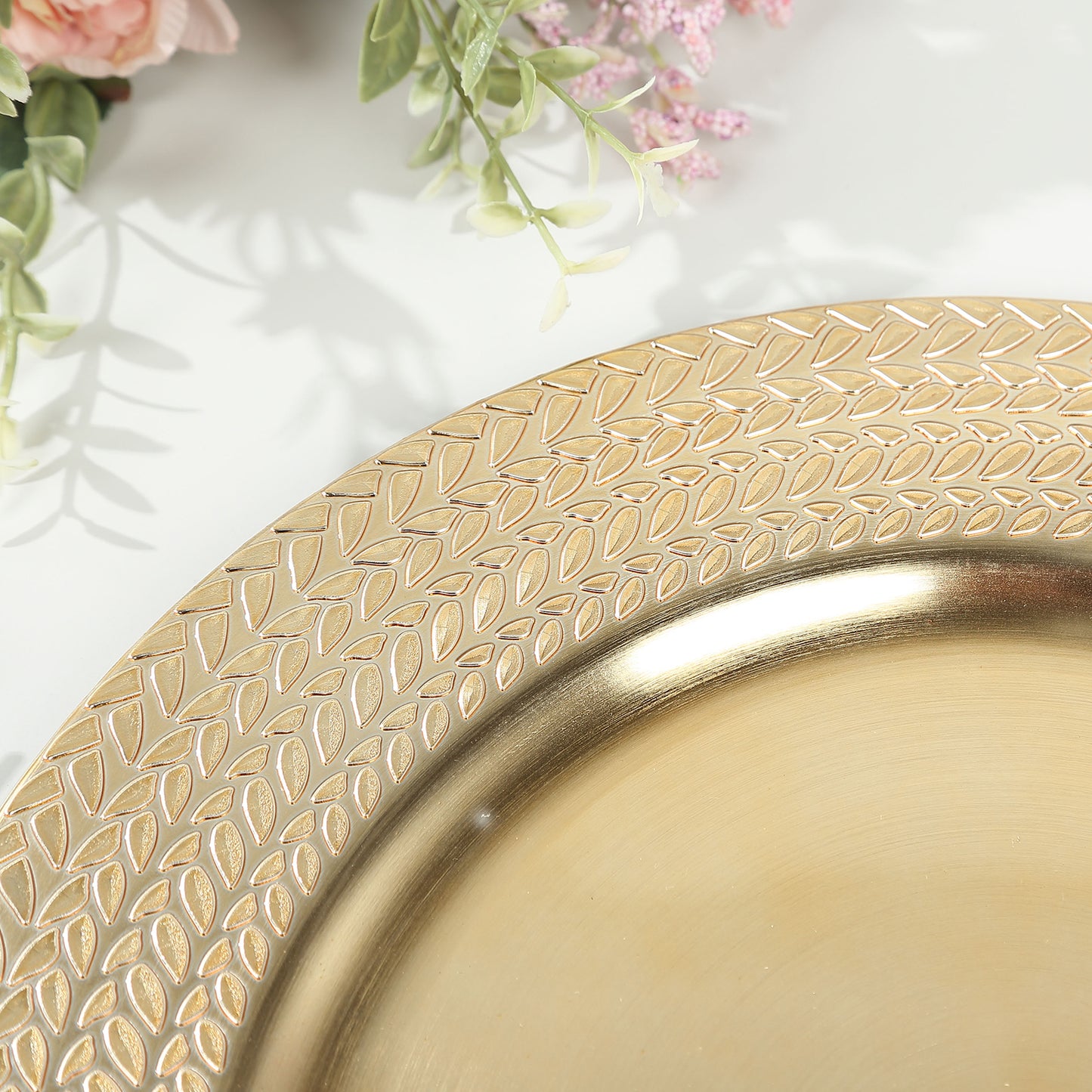 6 Pack Gold Acrylic Charger Plates With Wheat Pattern Rim, 13" Round Dinner Chargers Event Tabletop Decor