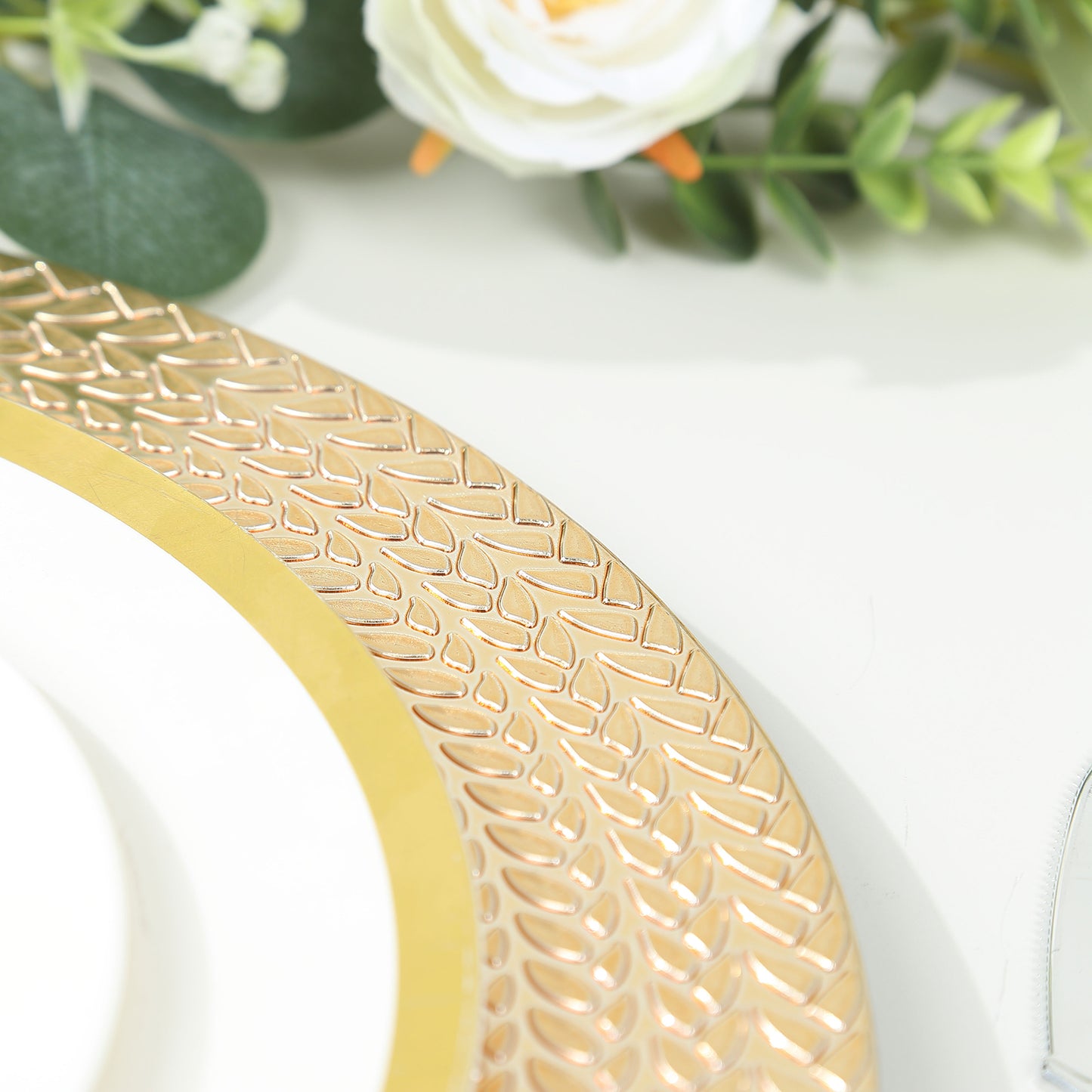 6 Pack Gold Acrylic Charger Plates With Wheat Pattern Rim, 13" Round Dinner Chargers Event Tabletop Decor