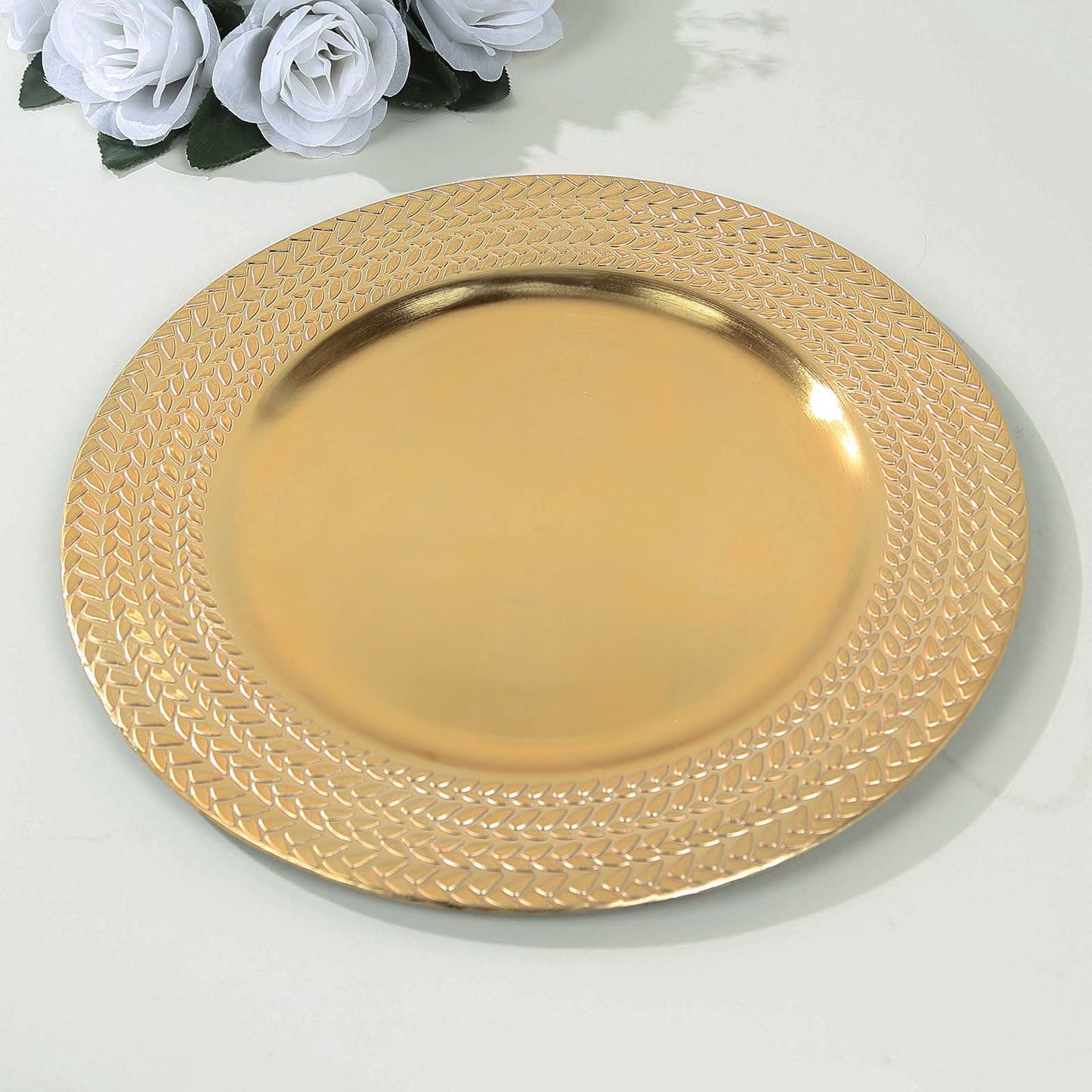 6 Pack Gold Acrylic Charger Plates With Wheat Pattern Rim, 13" Round Dinner Chargers Event Tabletop Decor