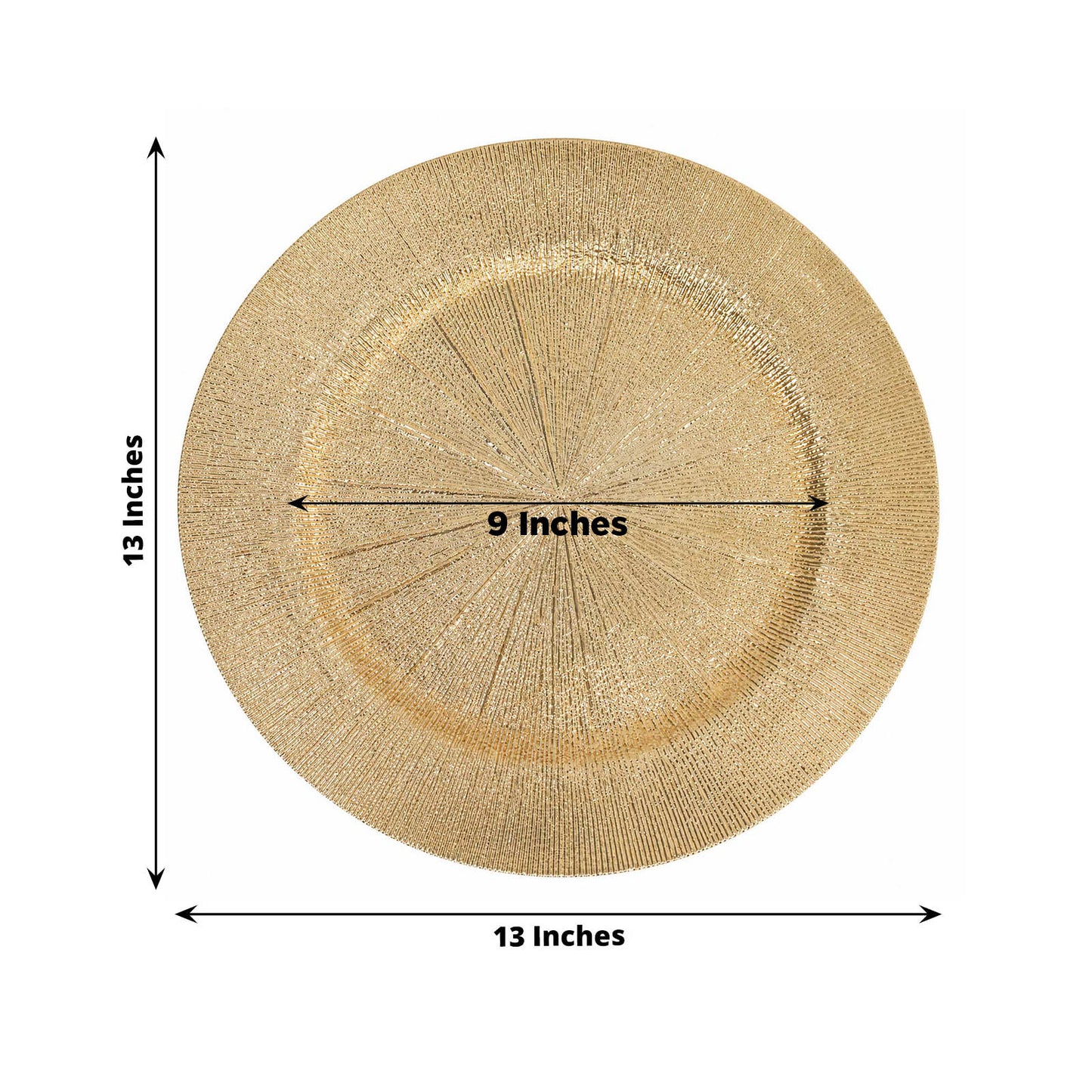 6 Pack 13" Gold Acrylic Charger Plates, Round Sunburst Textured Table Chargers