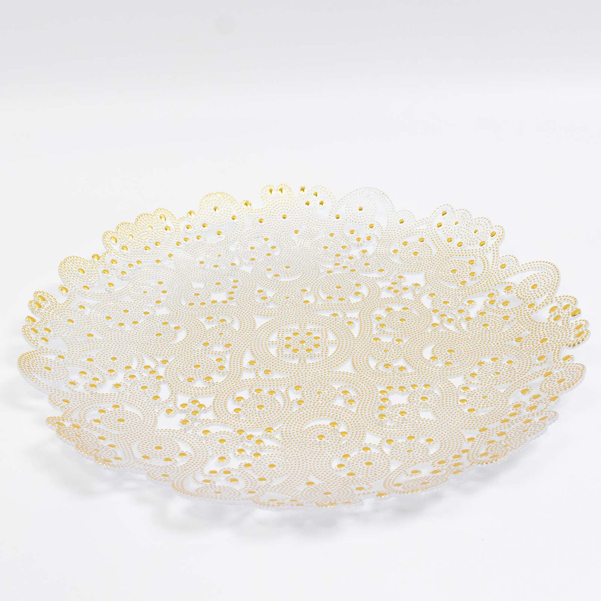 6 Pack 13" Plastic Charger Plates, Filigree Beaded Scroll Design - Clear Gold Table Chargers
