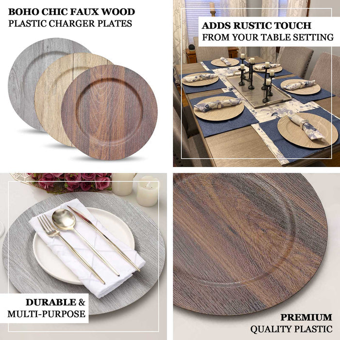 Boho Chic Faux Wood Charger Plates Wholesale Wood Grain Round