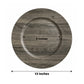 12 Pack 13" Plastic Round Charger Plates, Gray with Faux Wood Finish, Rustic Boho Chic Dinner Party 
