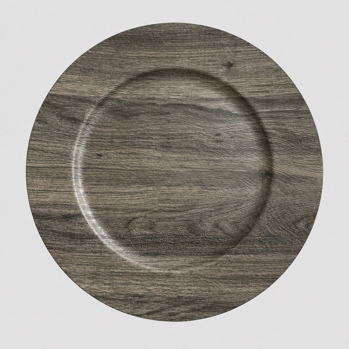 12 Pack 13" Plastic Round Charger Plates, Gray with Faux Wood Finish, Rustic Boho Chic Dinner Party 