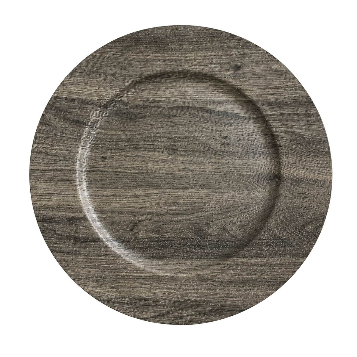 12 Pack 13" Plastic Round Charger Plates, Gray with Faux Wood Finish, Rustic Boho Chic Dinner Party 
