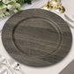 12 Pack 13" Plastic Round Charger Plates, Gray with Faux Wood Finish, Rustic Boho Chic Dinner Party 