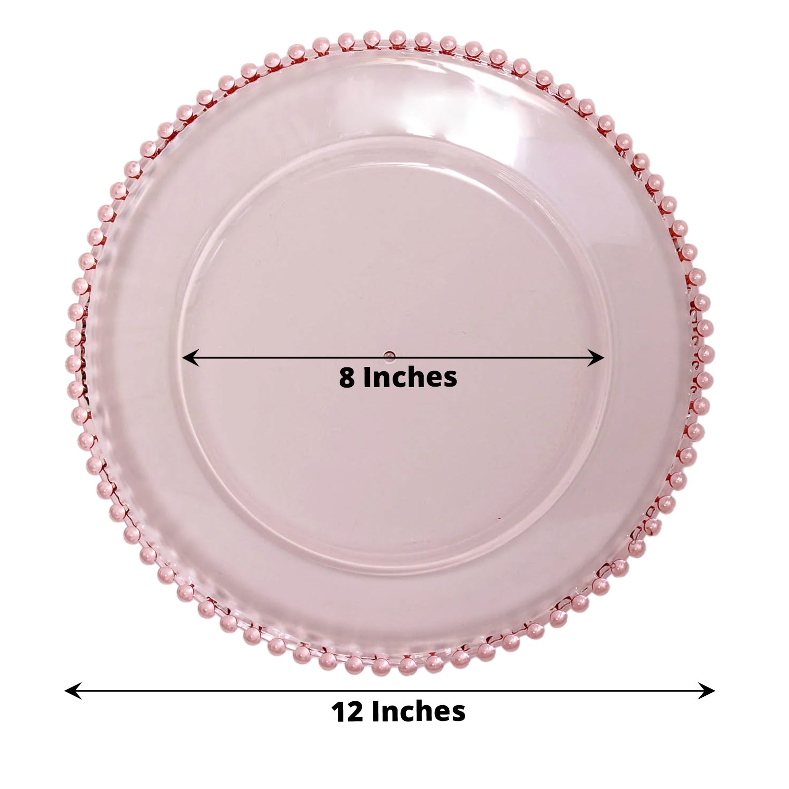 12 Inch Blush And Clear Acrylic Round Charger Plates Beaded Rim Six Pack