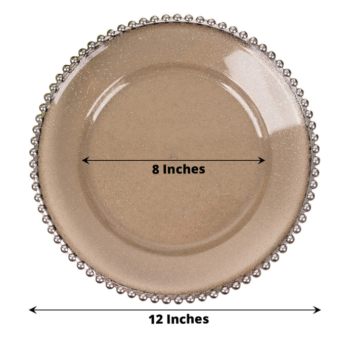 6 Pack 13" Black Silver Acrylic Plastic Beaded Rim Charger Plates