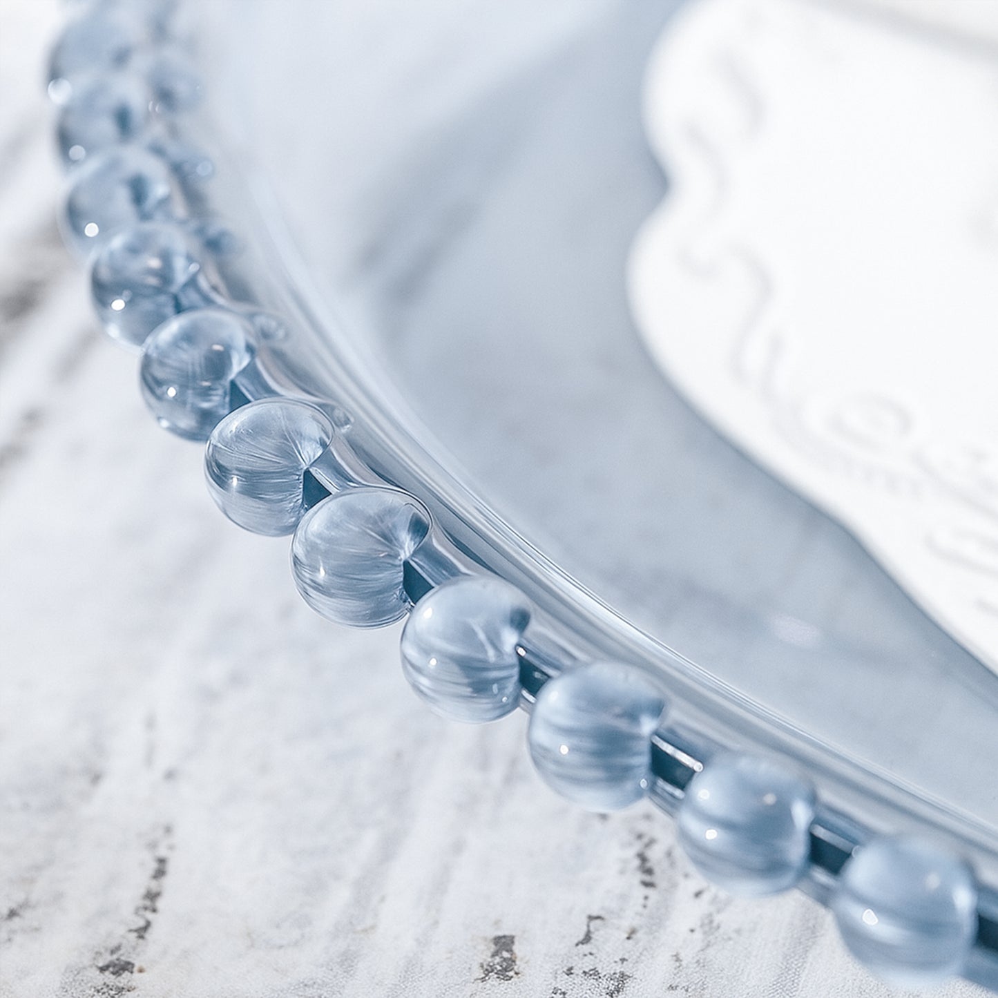 6 Pack 13" Transparent Dusty Blue Acrylic Beaded Rim Charger Plates