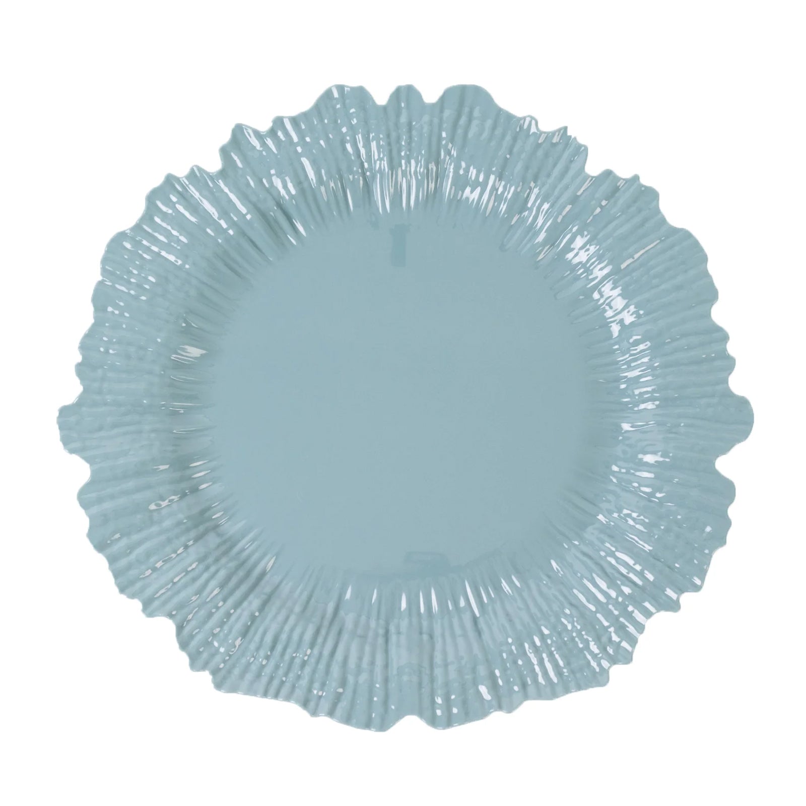 Dusty blue charger plate with a textured rim, perfect for events and catering.