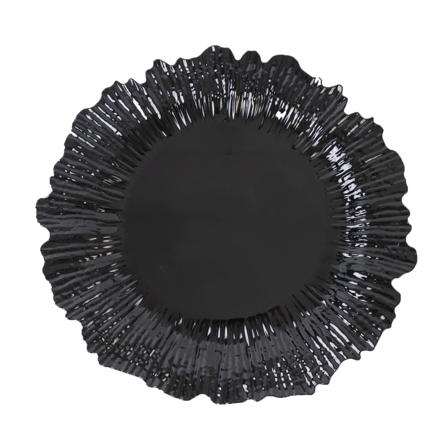 10 Pack Economy Reef Plastic Charger Plates – 13" Black Dinner Plate Chargers for Weddings, Parties & Catering