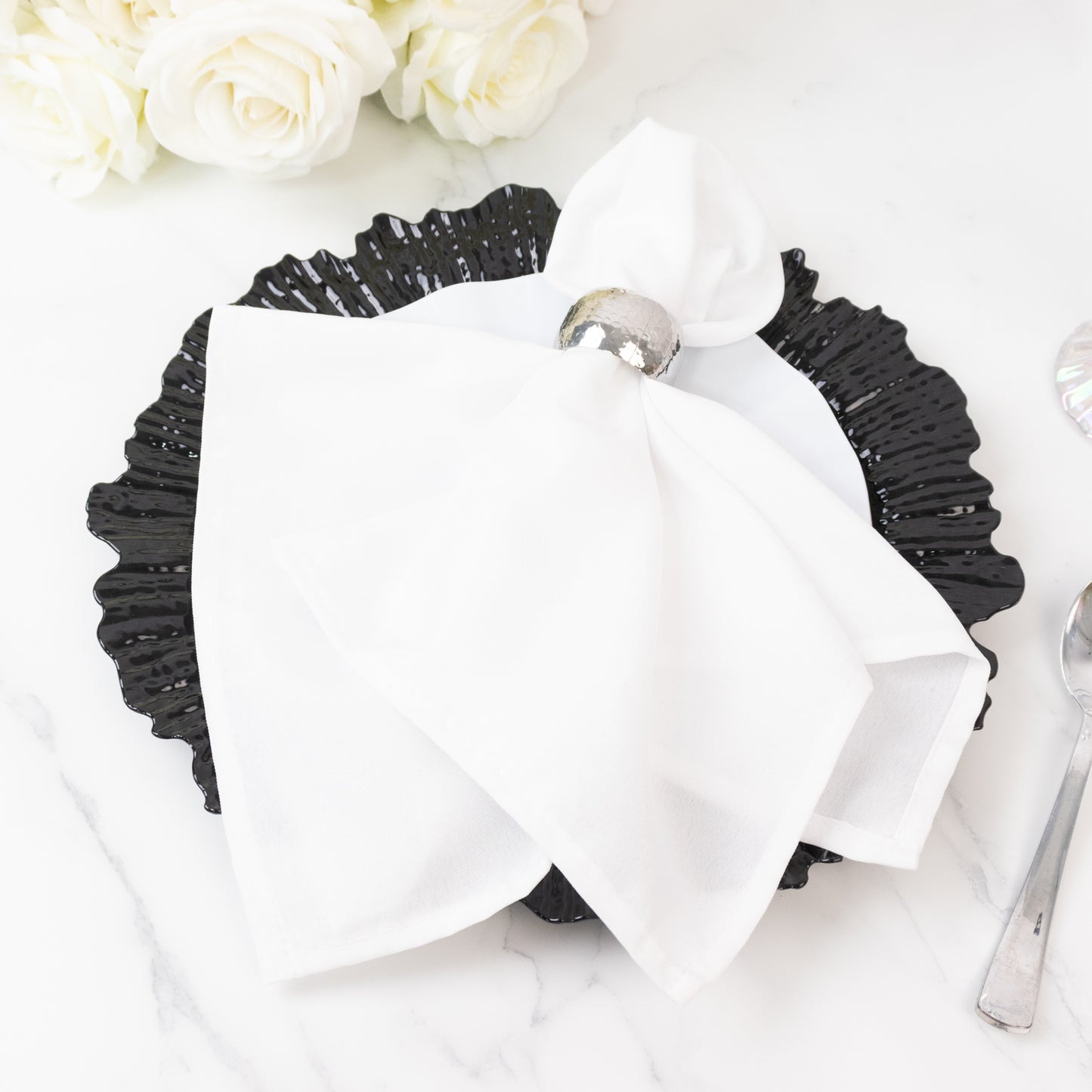 10 Pack Economy Reef Plastic Charger Plates – 13" Black Dinner Plate Chargers for Weddings, Parties & Catering