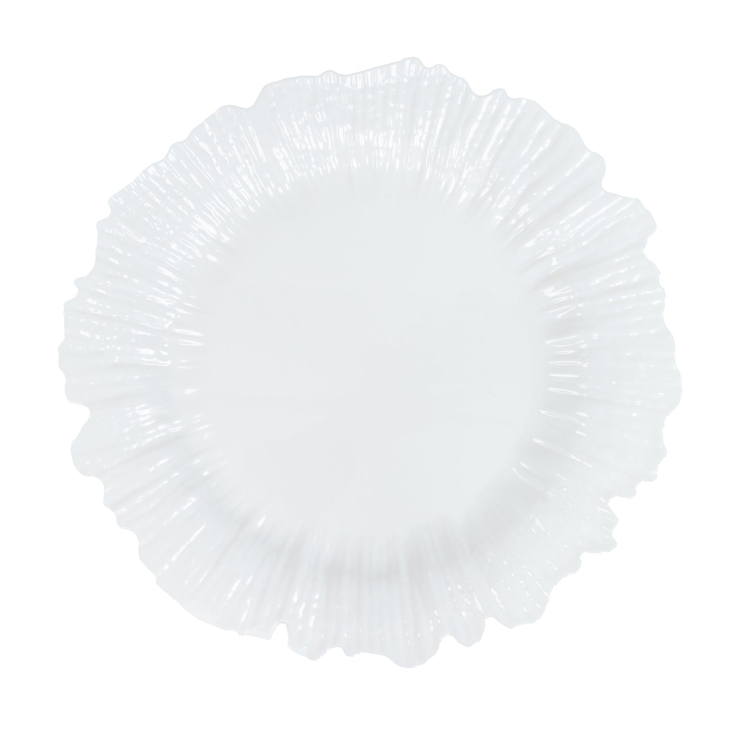 Pearl white charger plate for weddings and parties. 13-inch diameter.