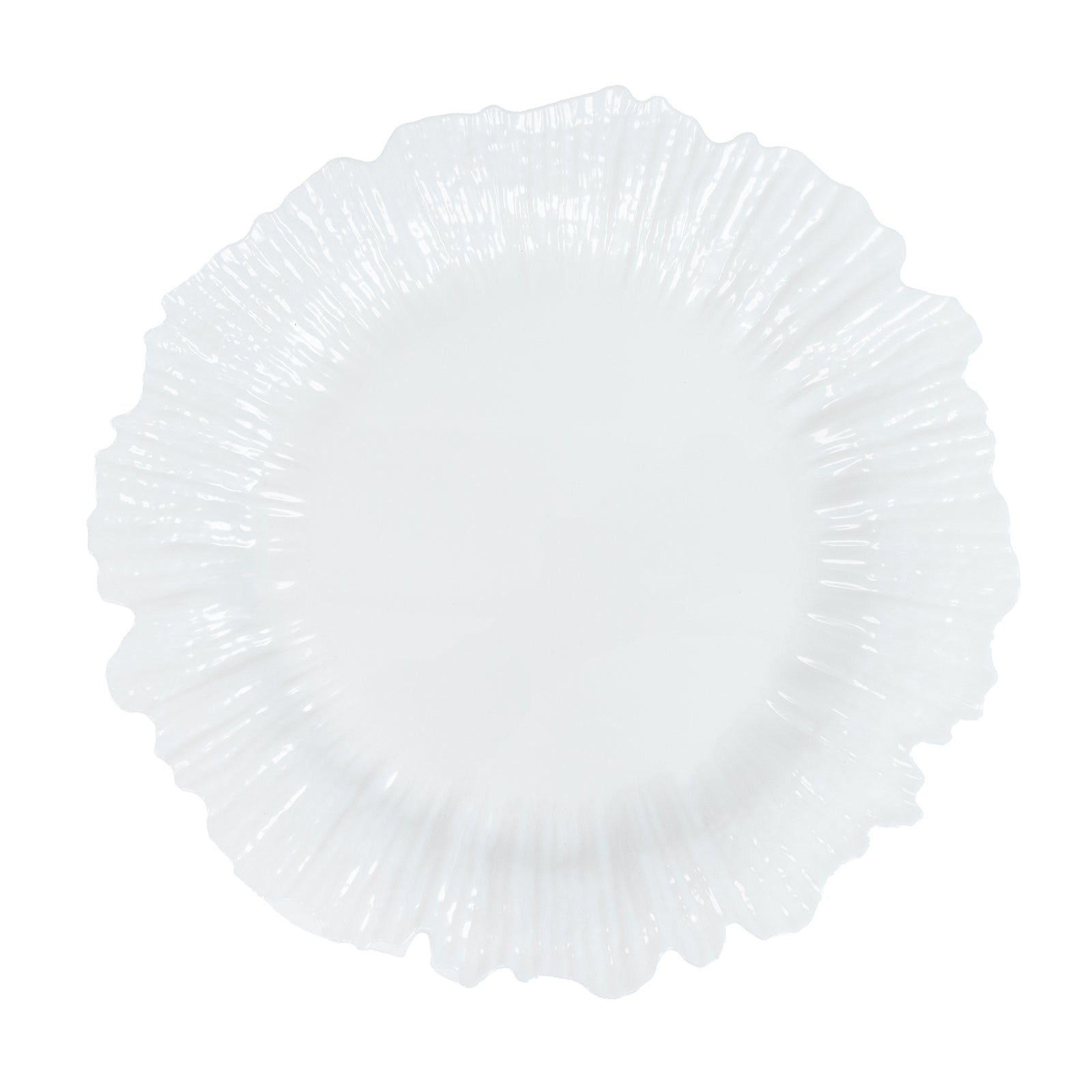 Pearl white charger plate for weddings and parties. 13-inch diameter.