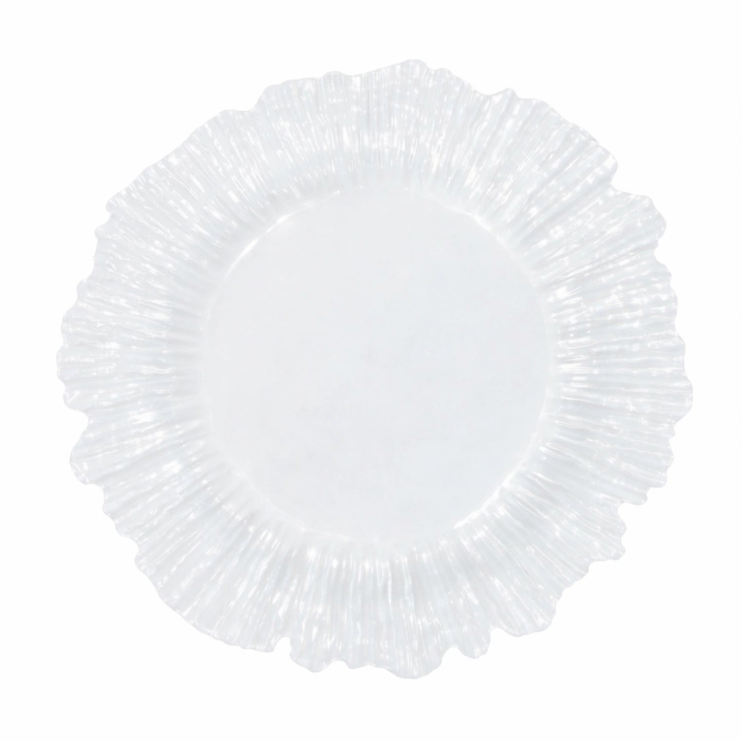 Pearl white plastic dinner plate with a reef design.