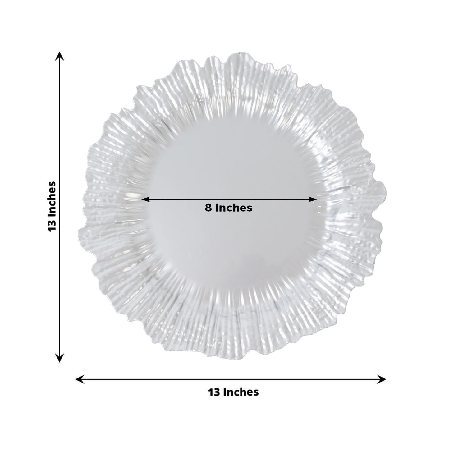 10 Pack Economy Reef Plastic Charger Plates – 13" Silver Dinner Plate Chargers for Weddings, Parties & Catering