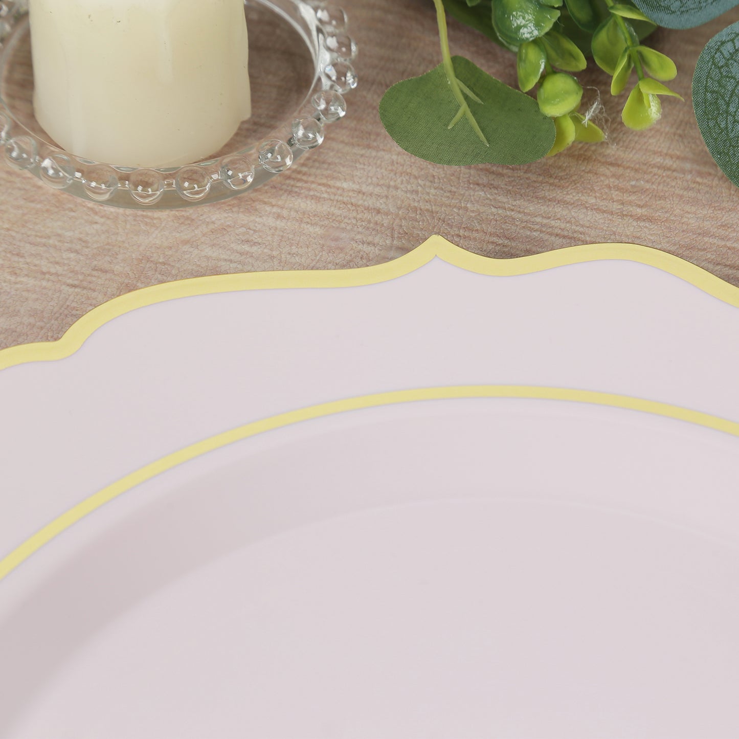 10 Pack Blush Economy Plastic Charger Plates With Gold Scalloped Rim, 13" Round Decorative Dinner Chargers Event Tabletop Decor