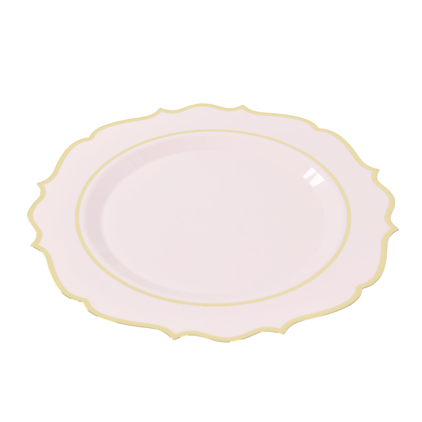 10 Pack Blush Economy Plastic Charger Plates With Gold Scalloped Rim, 13" Round Decorative Dinner Chargers Event Tabletop Decor