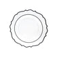 10-Pack Economy Plastic Round Charger Plates 13" in Clear with Black Scalloped Rim, Decorative Dinner Party Serving Plates