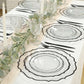 10-Pack Economy Plastic Round Charger Plates 13" in Clear with Black Scalloped Rim, Decorative Dinner Party Serving Plates