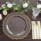 10 Pack Clear Economy Plastic Charger Plates With Gold Scalloped Rim, 13" Round Decorative Dinner Chargers Event Tabletop Decor