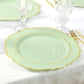 10 Pack Sage Green Economy Plastic Charger Plates With Gold Scalloped Rim, 13" Round Decorative Dinner Chargers Event Tabletop Decor