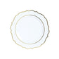 10 Pack White Economy Plastic Charger Plates With Gold Scalloped Rim, 13" Round Decorative Dinner Chargers Event Tabletop Decor