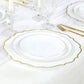 10 Pack White Economy Plastic Charger Plates With Gold Scalloped Rim, 13" Round Decorative Dinner Chargers Event Tabletop Decor