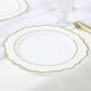 10 Pack White Economy Plastic Charger Plates With Gold Scalloped Rim, 13" Round Decorative Dinner Chargers Event Tabletop Decor