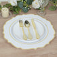 10 Pack White Economy Plastic Charger Plates With Gold Scalloped Rim, 13" Round Decorative Dinner Chargers Event Tabletop Decor