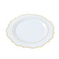 10 Pack White Economy Plastic Charger Plates With Gold Scalloped Rim, 13" Round Decorative Dinner Chargers Event Tabletop Decor