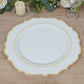 10 Pack White Economy Plastic Charger Plates With Gold Scalloped Rim, 13" Round Decorative Dinner Chargers Event Tabletop Decor