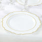 10 Pack White Economy Plastic Charger Plates With Gold Scalloped Rim, 13" Round Decorative Dinner Chargers Event Tabletop Decor