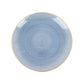 Transparent dusty blue swirl charger plate with gold rim. #whtbkgd